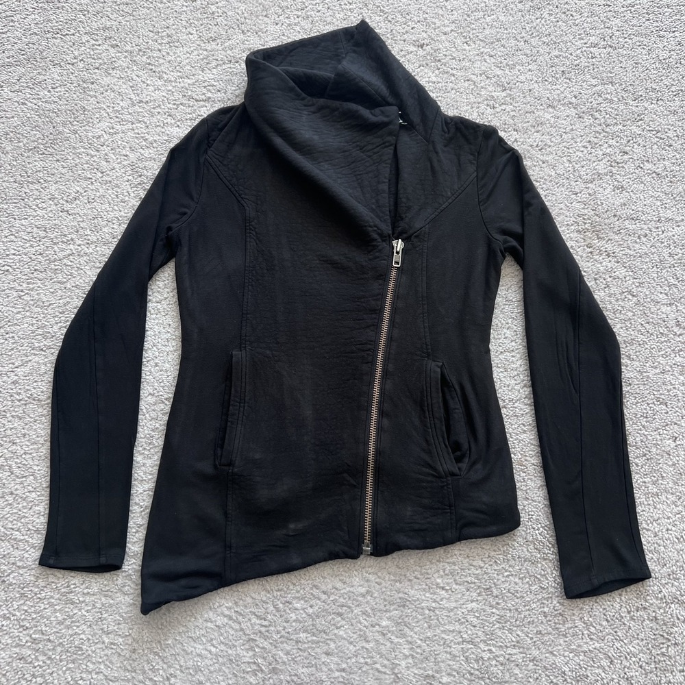 Helmut Lang Villous Asymmetrical Moto Jacket Womens P Black Funnel Collar